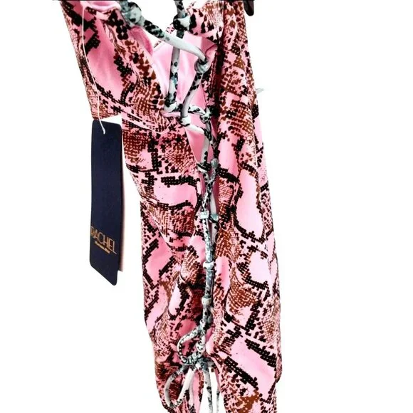 Rachel Roy S Corset Laced Side Pink Snake Python Swimsuit One-piece Swimwear